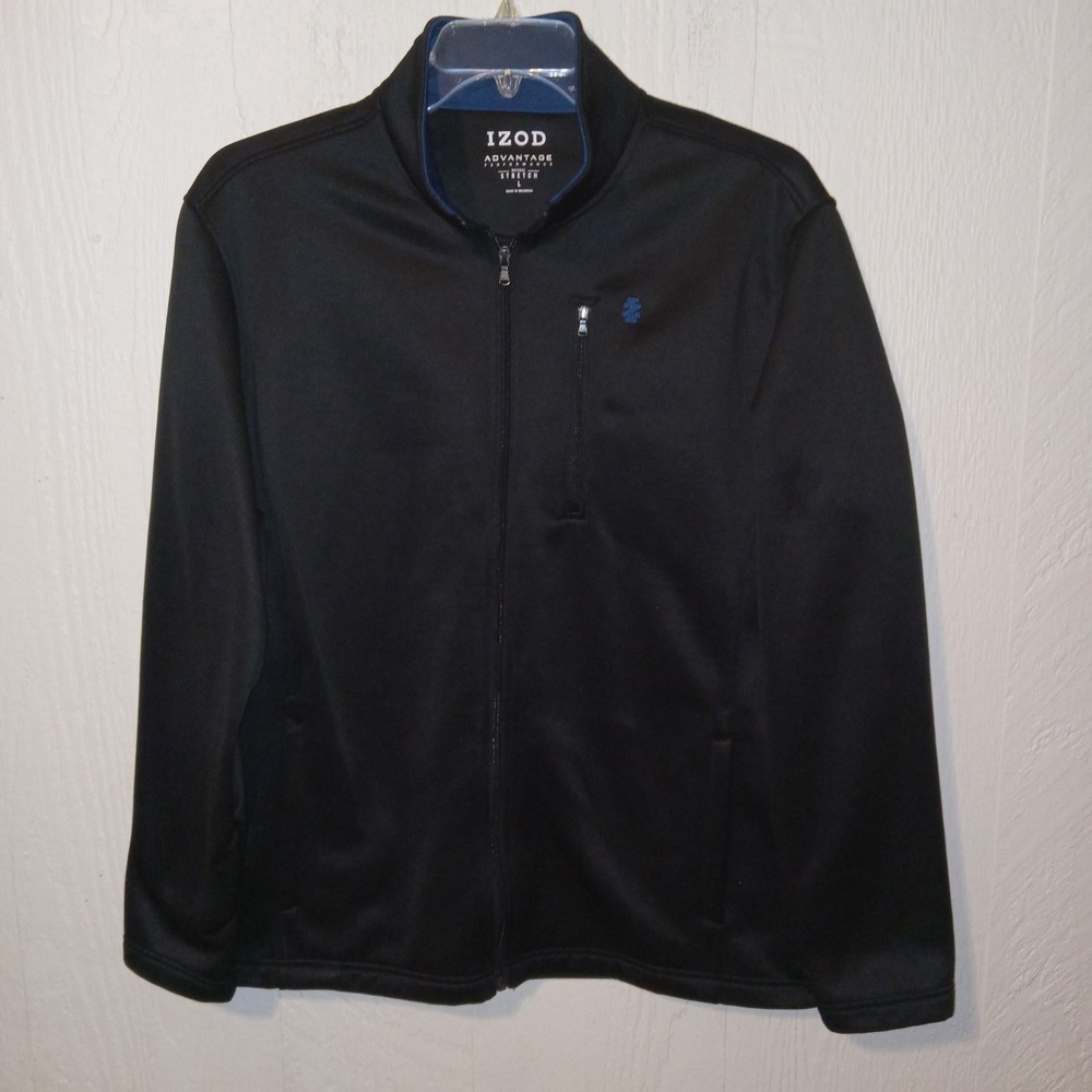 IZOD Advantage Performance Jacket Mens L Black Full Zip Fleece Lined Stretch